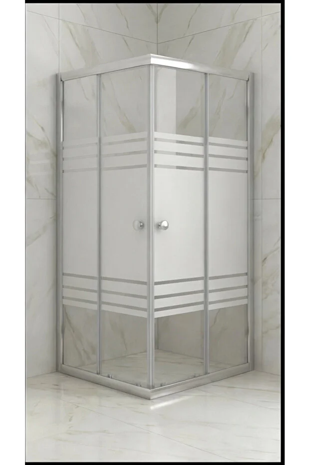 Duşakabin Kare Temperli Cam Sürgülü Kapılı Teknesiz Trio Kumlama Krom Profil